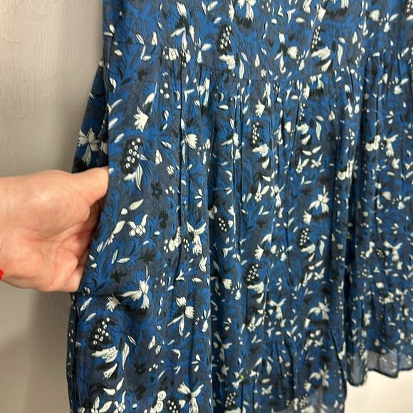 Anthropologie Othilia Dessa Ruffled Mini Dress In Blue Motif Size M - Picture 7 of 12